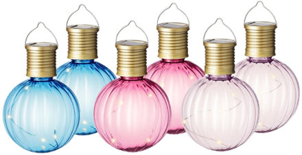 Lumineo Set van 9x stuks buiten led lichtroze, blauwe en roze lampion solar verlichting 11 cm