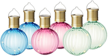 Lumineo Set van 9x stuks buiten led roze, blauwe en groene lampion solar verlichting 11 cm