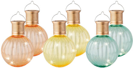 Lumineo Set van 9x stuks buiten led turquoise, oranje en gele lampion solar verlichting 11 cmSet van 6x stuk