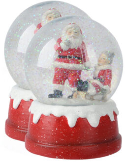 Lumineo sneeuwbollen/snowglobes - 2x - rood - met kerstman - 13,5 cm - beeldje