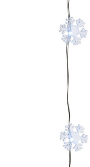 Lumineo Sneeuwvlokken lichtsnoer - wit - 40 led lampjes - timer - batterij 195 cm - sneeuw verlichting