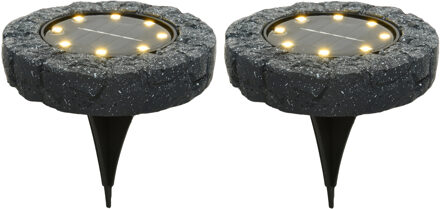 Lumineo Solar grond prikspot/tuinspot - 2x - kunststeen - steengrijs - 11 x 2 cm - Prikspotjes