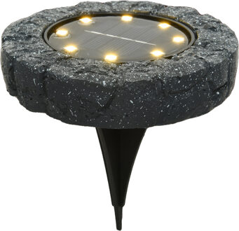 Lumineo Solar grond prikspot/tuinspot - LED - kunststeen - steengrijs - warm wit - 11 x 2 cm