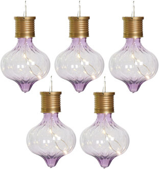 Lumineo Solar hanglamp bol/peertje - 10x - Marrakech - lila paars - kunststof - D8 x H12 cm