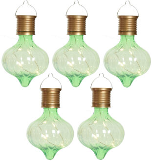 Lumineo Solar hanglamp bol/peertje - 10x - Marrakech - pistachegroen - kunststof - D8 x H12 cm