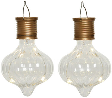 Lumineo Solar hanglamp bol/peertje - 2x - Marrakech - kunststof - D8 x H12 cm - LED