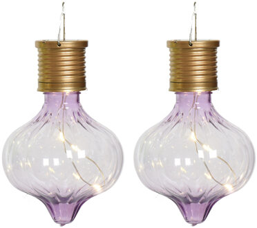 Lumineo Solar hanglamp bol/peertje - 2x - Marrakech - lila paars - kunststof - D8 x H12 cm