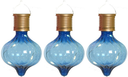 Lumineo Solar hanglamp bol/peertje - 3x - Marrakech - kobalt blauw - kunststof - D8 x H12 cm