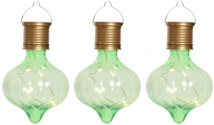 Lumineo Solar hanglamp bol/peertje - 3x - Marrakech - pistachegroen - kunststof - D8 x H12 cm