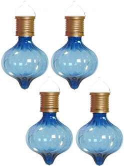 Lumineo Solar hanglamp bol/peertje - 4x - Marrakech - kobalt blauw - kunststof - D8 x H12 cm