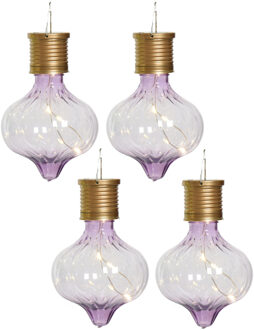 Lumineo Solar hanglamp bol/peertje - 4x - Marrakech - lila paars - kunststof - D8 x H12 cm