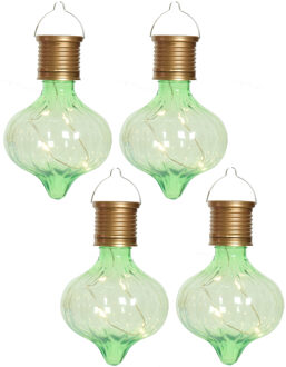 Lumineo Solar hanglamp bol/peertje - 4x - Marrakech - pistachegroen - kunststof - D8 x H12 cm