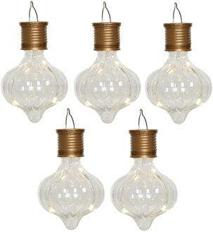 Lumineo Solar hanglamp bol/peertje - 5x - Marrakech - kunststof - D8 x H12 cm - LED