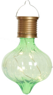 Lumineo Solar hanglamp bol/peertje - Marrakech - pistachegroen - kunststof - D8 x H12 cm