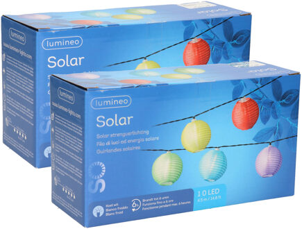 Lumineo Solar lampion tuinverlichting/feestverlichting - 2x stuks - gekleurde bollen - 450 cm - Partyverlich