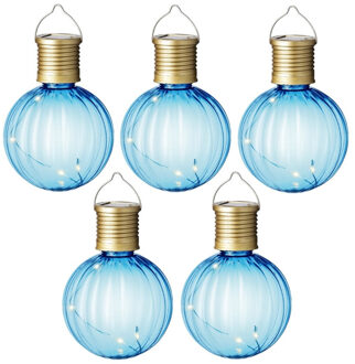 Lumineo Solar lampion voor buiten - 5x - LED - blauw - 11 cm - buitenverlichting
