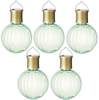 Lumineo Solar lampion voor buiten - 5x - LED - groen - 11 cm - buitenverlichting