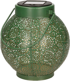 Lumineo Solar lantaarn met cirkel patroon metaal groen 16 cm