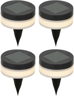 Lumineo Solar led prikspots - 4x st - rond - zwart - d9 cm - tuinpad verlichting - tuinlampen zonne-energie