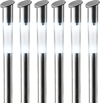 Lumineo Solar prikspot/tuinspot led - 6x - rvs - H57 cm - koel wit