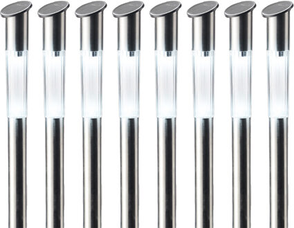 Lumineo Solar prikspot/tuinspot led - 8x - rvs - H57 cm - koel wit