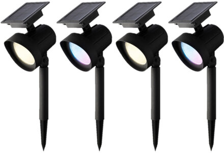Lumineo Solar spotlights - 6x - zwart - 31 cm - zonne-energie - kleureffect - tuinpad verlichting