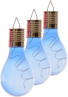 Lumineo solar tuin 6x stuks LED ophang verlichting/lampjes blauw 14 x 8 cm
