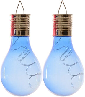 Lumineo solar tuin 8x stuks LED ophang verlichting/lampjes blauw 14 x 8 cm