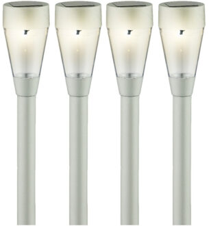 Lumineo Solar tuinlamp - 10x - prikspot - zilver - op zonne-energie - 32 cm - tuinverlichting