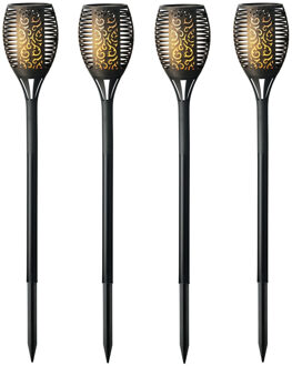 Lumineo Solar tuinlamp / fakkel / prikspot - 4x - vlameffect - zonne-energie - 61 cm