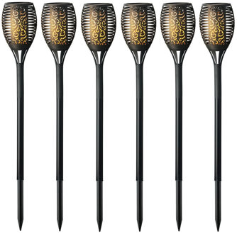 Lumineo Solar tuinlamp / fakkel / prikspot - 6x - vlameffect - zonne-energie - 61 cm