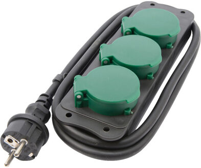 Lumineo Stekkerdoos - zwart/groen - 3-voudig - 1,5 meter snoer - 3680W - weerbestendig - waterproof Multi