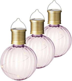 Lumineo tuin/buiten 10x stuks Led lampje/lampion solar verlichting lichtroze 11 x 8 cm
