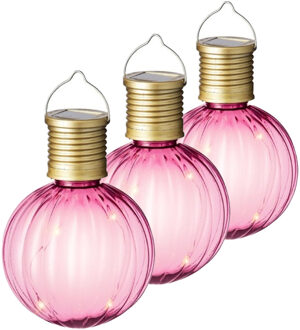 Lumineo tuin/buiten 10x stuks Led lampje/lampion solar verlichting roze 11 x 8 cm