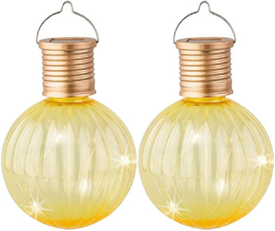 Lumineo tuin/buiten 4x stuks Led lampje/lampion solar verlichting geel 11 x 8 cm - Lampionnen