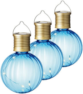 Lumineo tuin/buiten 6x stuks Led lampje/lampion solar verlichting blauw 11 x 8 cm