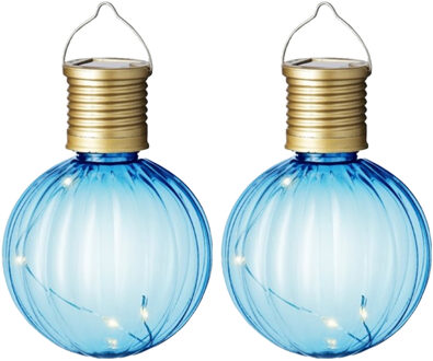 Lumineo tuin/buiten 8x stuks Led lampje/lampion solar verlichting blauw 11 x 8 cm