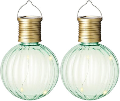 Lumineo tuin/buiten 8x stuks Led lampje/lampion solar verlichting groen 11 x 8 cm