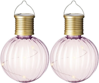 Lumineo tuin/buiten 8x stuks Led lampje/lampion solar verlichting lichtroze 11 x 8 cm