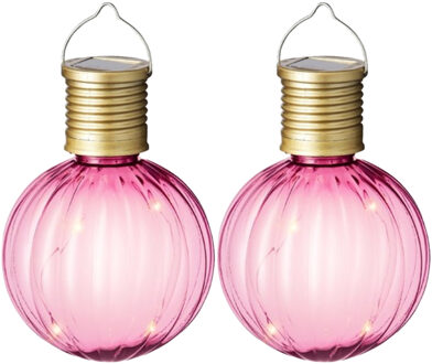 Lumineo tuin/buiten 8x stuks Led lampje/lampion solar verlichting roze 11 x 8 cm