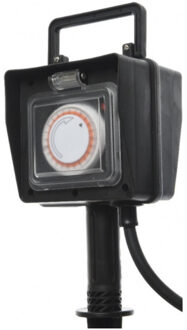 Lumineo Tuin stopcontact - 2-voudig - stekker - timer - tuinstopcontact - steker - tuin - contactdoos Zwart