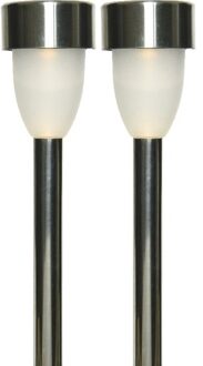Lumineo Tuinlamp LED solar - 2x - warm wit - RVS/kunststof - 26 cm - type Nova