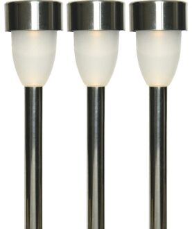 Lumineo Tuinlamp LED solar - 3x - warm wit - RVS/kunststof - 26 cm - type Nova