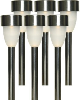 Lumineo Tuinlamp LED solar - 6x - warm wit - RVS/kunststof - 26 cm - type Nova