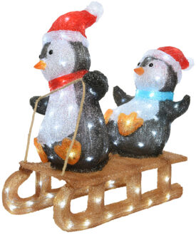 Lumineo Verlicht figuur - pinguins op slee - 56,5 cm - LED - kerstverlichting figuur Multikleur