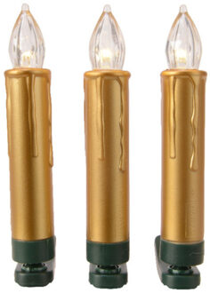 Lumineo Verlichte kaarsen op clip - draadloos - goud- 10x st- warm wit - 10 cm Goudkleurig