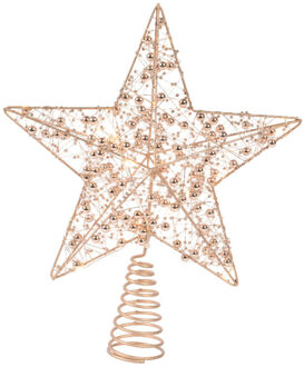 Lumineo Verlichte kerst piek - ster - goud - H27 cm - met 15 leds - kunststof - kerstboompiek Goudkleurig