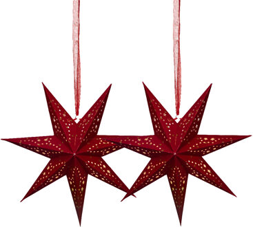 Lumineo Verlichte kerstster - 2x - rood - D38 m - papier - LED - warm wit - steady light - timer - binnen