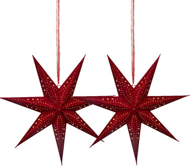 Lumineo Verlichte kerstster - 2x - rood - D58 m - papier - LED - warm wit - steady light - timer - binnen