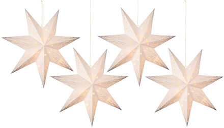 Lumineo Verlichte kerstster - 4x - wit - 40 cm - op batterijen - 10 led lampjes - warm wit